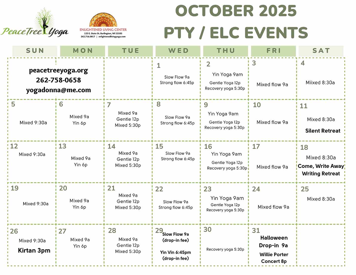 Yoga Class Calendar