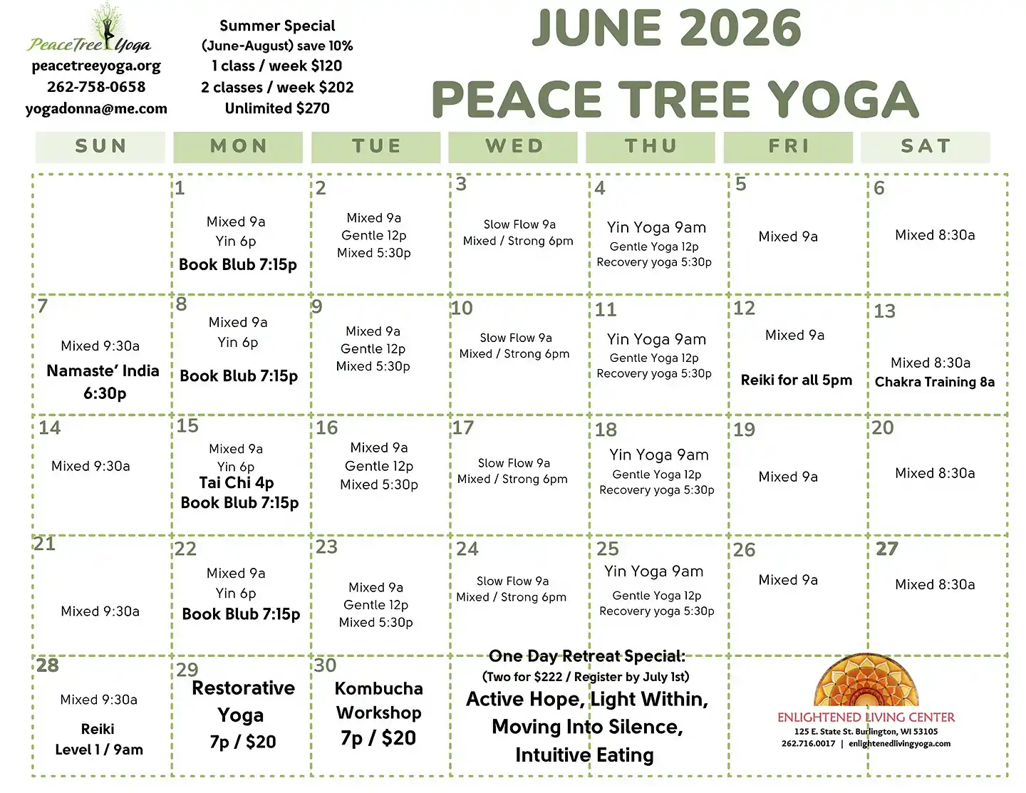 Yoga Class Calendar